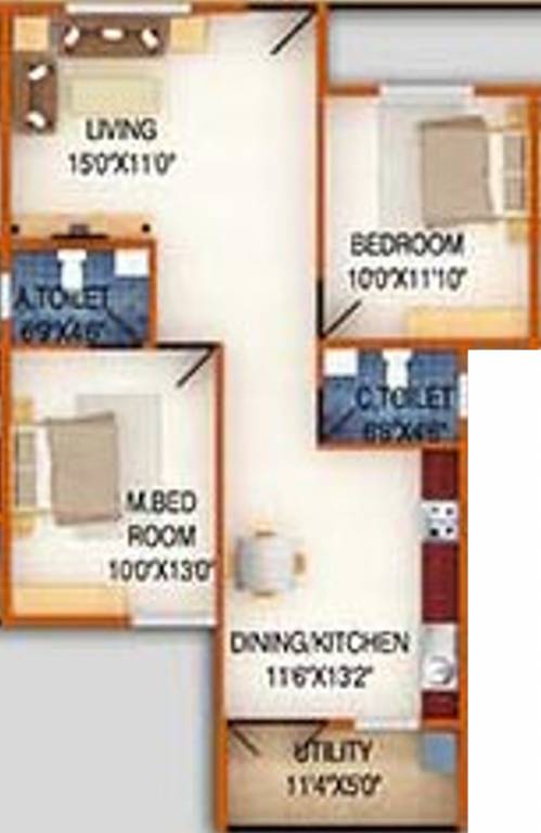 DS DSMAX SILVER WOOD (2BHK+2T (1,147 sq ft) 1147 sq ft)