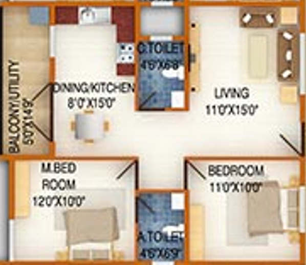 DS DSMAX SILVER WOOD (2BHK+2T (1,060 sq ft) 1060 sq ft)