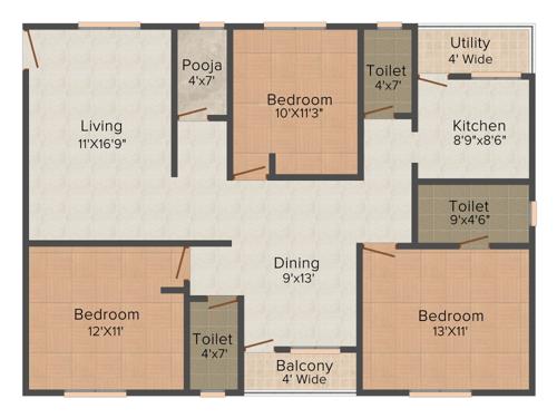 Nymisha Infrastructure Pvt Ltd Arcade 3BHK+3T (1,500 sq ft) + Pooja Room