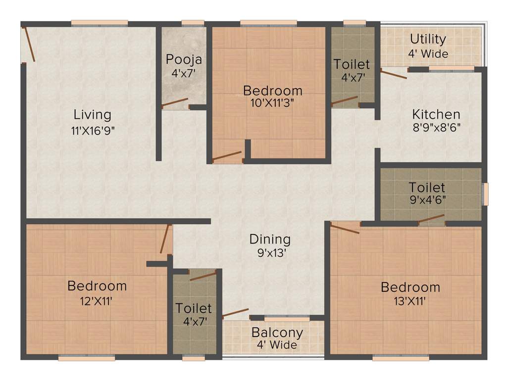 Nymisha Infrastructure Pvt Ltd Arcade 3BHK+3T (1,500 sq ft) + Pooja Room