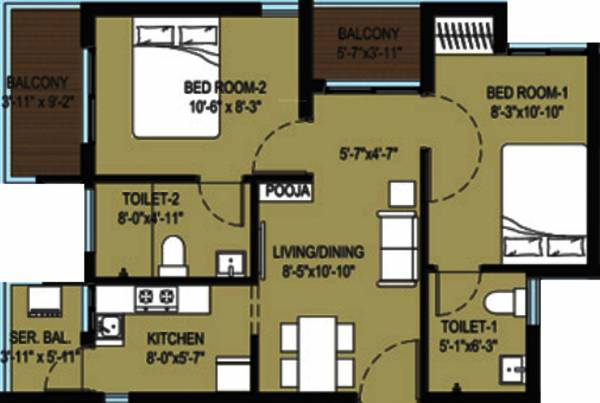 Arun Narmada (2BHK+2T (735 sq ft) + Pooja Room 735 sq ft) Arun Narmada (2BHK+2T (735 sq ft) + Pooja Room 735 sq ft)