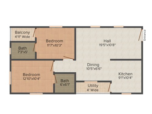 Abode Green Ridge (2BHK+2T (1,101 sq ft) 1101 sq ft)