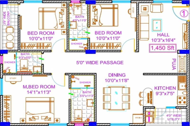 Abode Green Ridge (3BHK+3T (1,450 sq ft) + Pooja Room 1450 sq ft)
