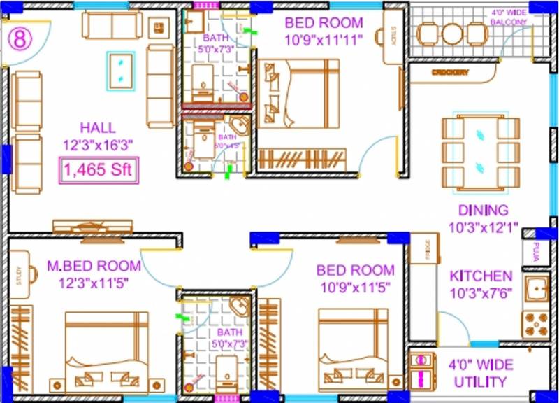 Abode Green Ridge (3BHK+3T (1,465 sq ft) + Pooja Room 1465 sq ft)