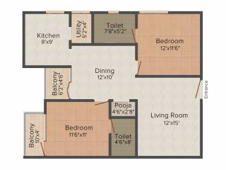 Sraddha Lakefront (2BHK+2T (1,105 sq ft) + Pooja Room 1105 sq ft)