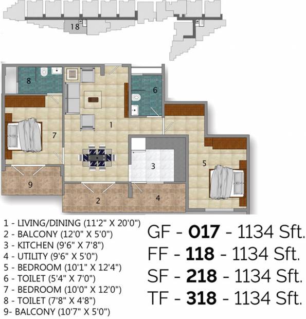 Green Atrium (2BHK+2T (1,134 sq ft) 1134 sq ft)