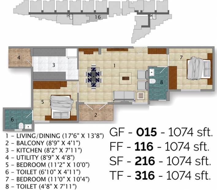 Green Atrium (2BHK+2T (1,074 sq ft) 1074 sq ft)