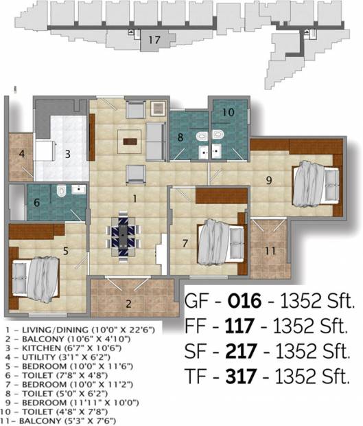Green Atrium (3BHK+3T (1,352 sq ft) 1352 sq ft)