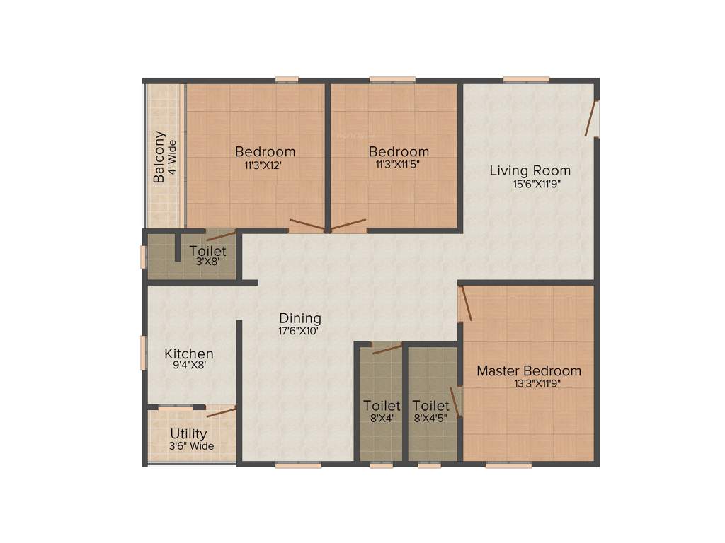 Daredia Sky Garden (3BHK+3T (1,570 sq ft) 1570 sq ft)