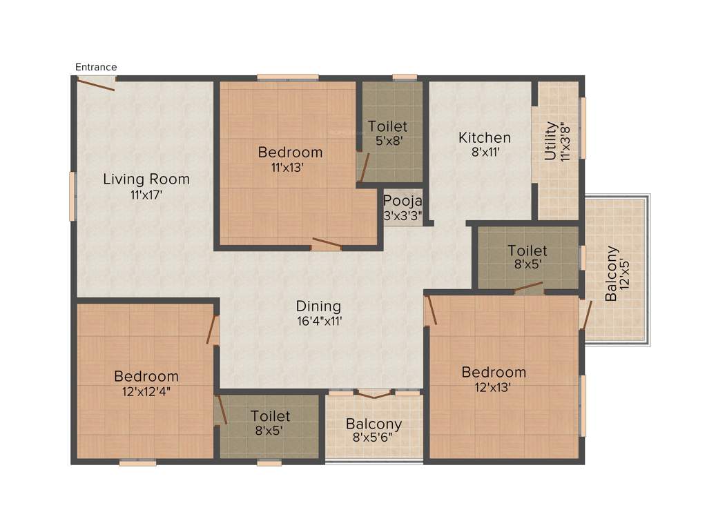 ARK Serene County (3BHK+3T (1,630 sq ft)   Pooja Room 1630 sq ft)