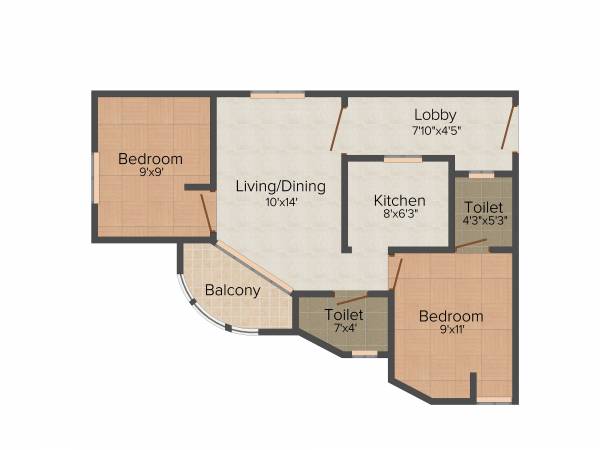 Space Time Rain Drops 2BHK+2T (751 sq ft)