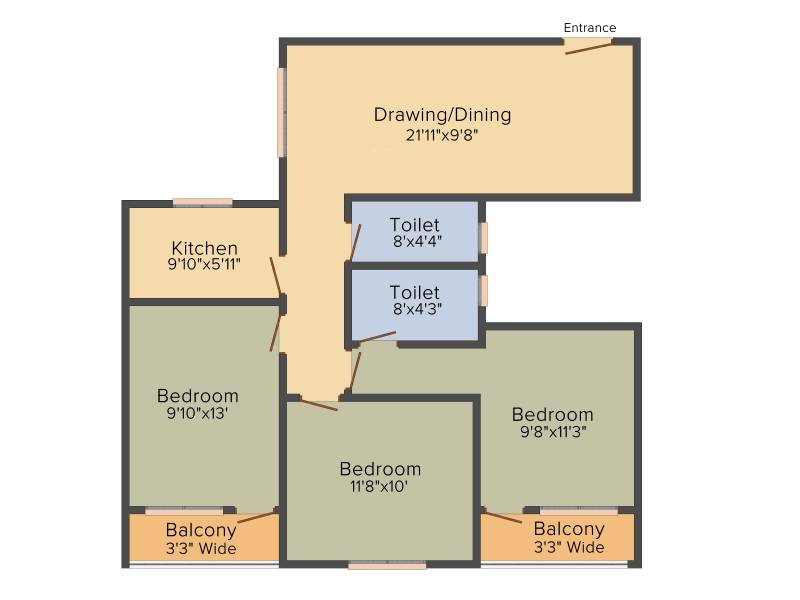 Reality Greenview Residency (3BHK+2T (1,218 sq ft) 1218 sq ft)