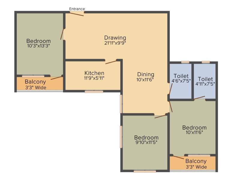 Reality Greenview Residency (3BHK+2T (1,306 sq ft) 1306 sq ft)