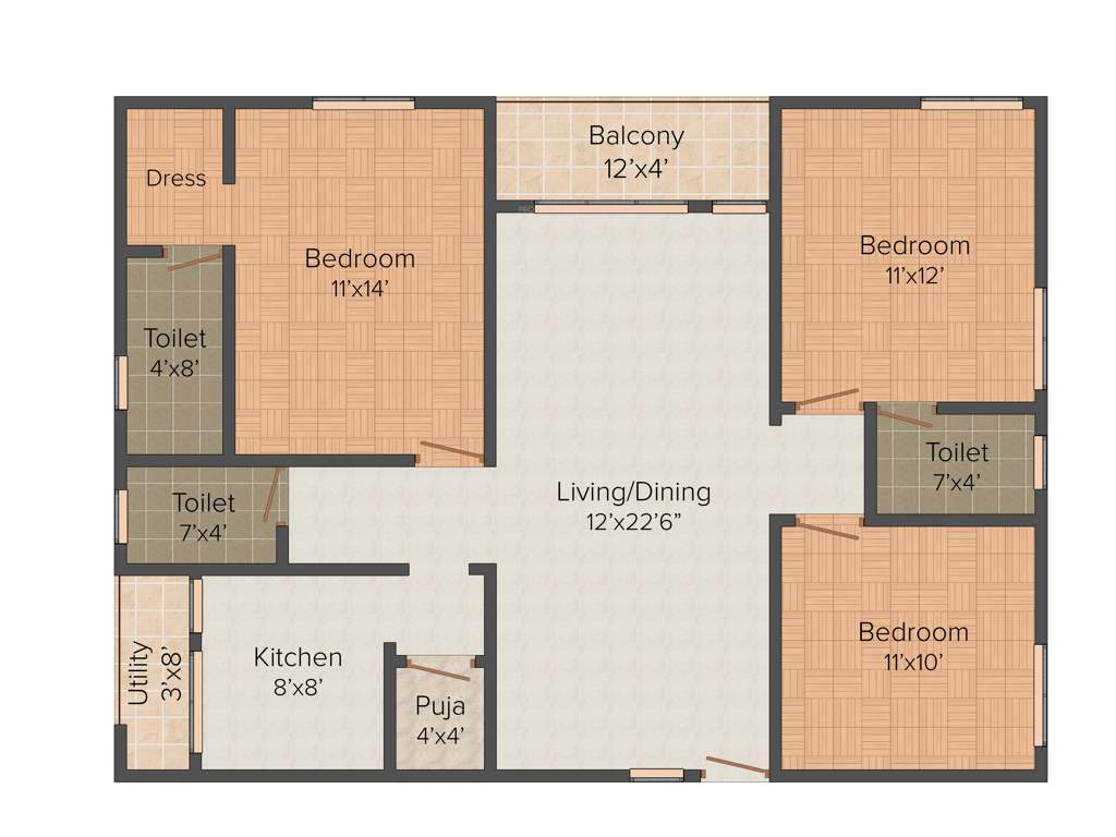 Space Tristar Homes (3BHK+3T (1,430 sq ft) + Pooja Room 1430 sq ft)