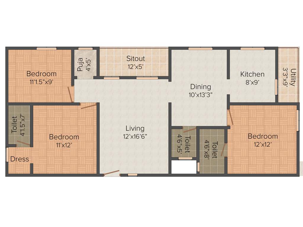 Space Tristar Homes (3BHK+3T (1,470 sq ft) + Pooja Room 1470 sq ft)