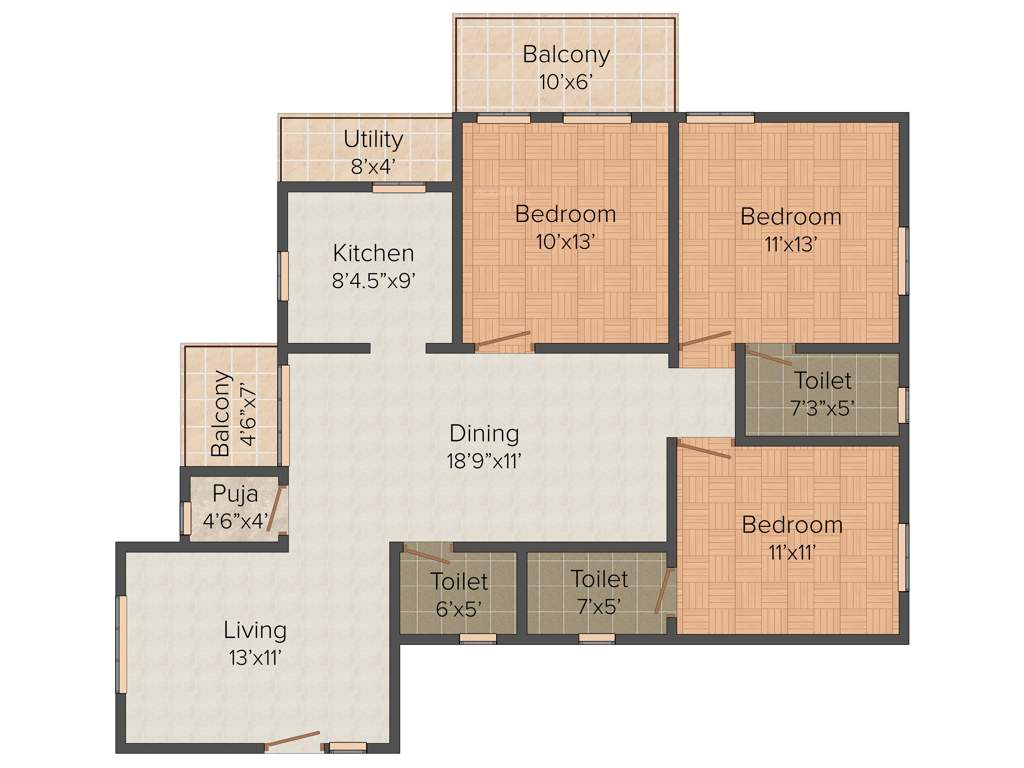 Space Tristar Homes (3BHK+3T (1,555 sq ft) + Pooja Room 1555 sq ft)