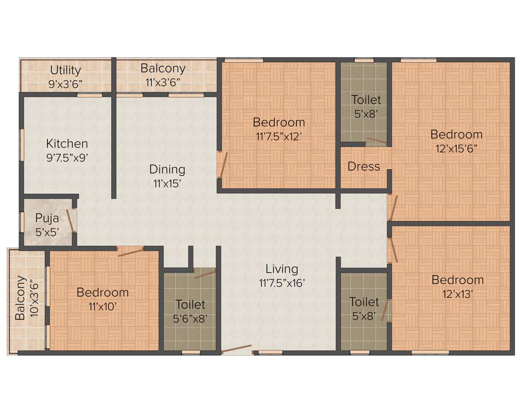 Space Tristar Homes (4BHK+3T (1,950 sq ft) + Pooja Room 1950 sq ft)