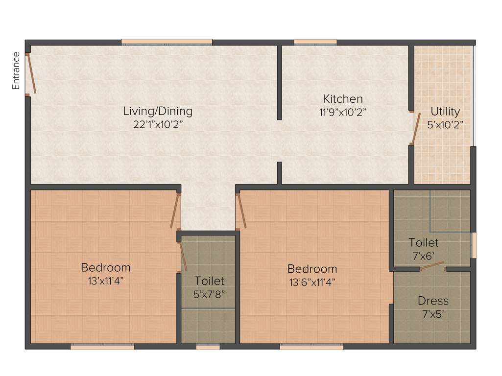 Karni Florenza (2BHK+2T (1,135 sq ft) 1135 sq ft)