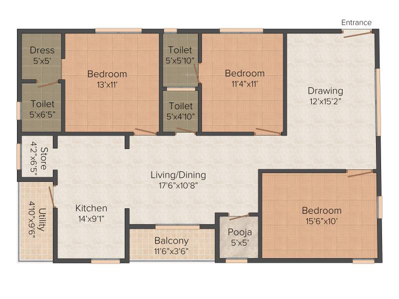 Karni Florenza (3BHK+2T (1,600 sq ft) + Pooja Room 1600 sq ft)