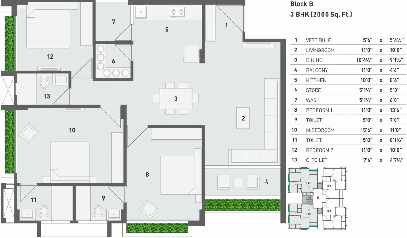 Arista Belvista (3BHK+3T (2,000 sq ft) 2000 sq ft)