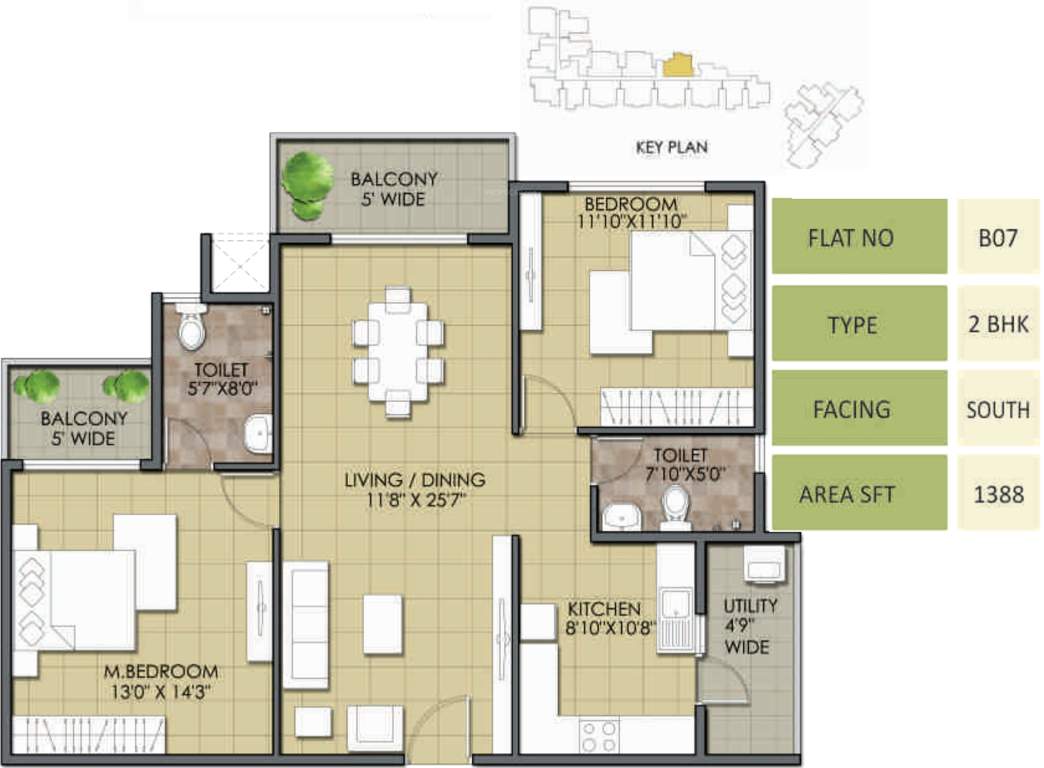 Meda Greens (2BHK+2T (1,388 sq ft) 1388 sq ft)