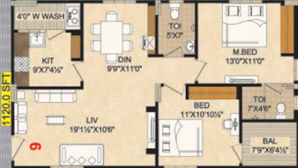 My Jewel Crown (2BHK+2T (1,120 sq ft) 1120 sq ft)