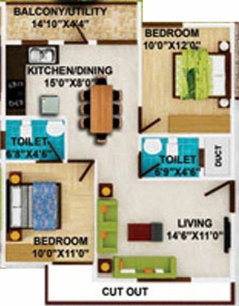 DS Starline (2BHK+2T (1,108 sq ft) 1108 sq ft)