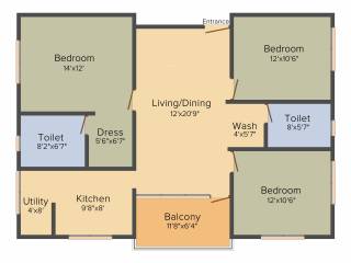 Infrany Trinity (3BHK+2T (1,413 sq ft) 1413 sq ft)
