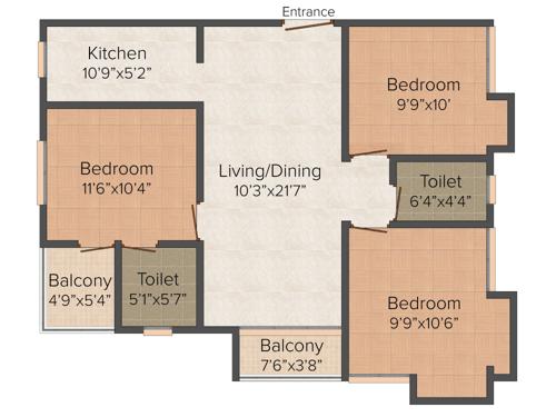 Goldwin Anmol (3BHK+2T (1,180 sq ft) 1180 sq ft)