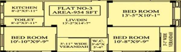 Housing Eco Dwellers Residency (3BHK+2T (954 sq ft) 954 sq ft)