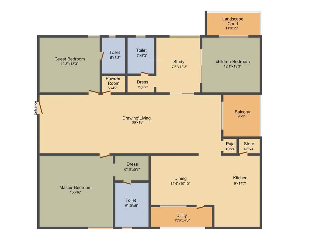 JD Jubilee Ballpark (3BHK+4T (2,600 sq ft) + Study Room 2600 sq ft)