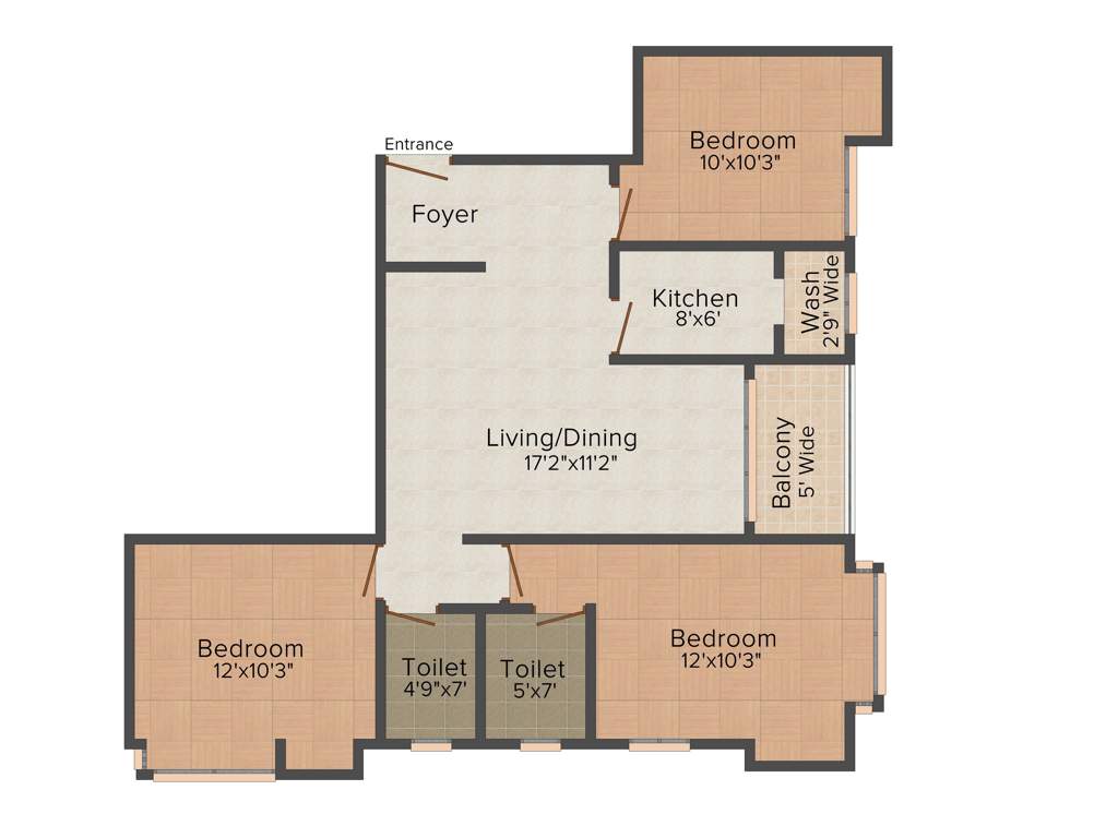 Merlin Ornate (3BHK+2T (1,301 sq ft) 1301 sq ft)