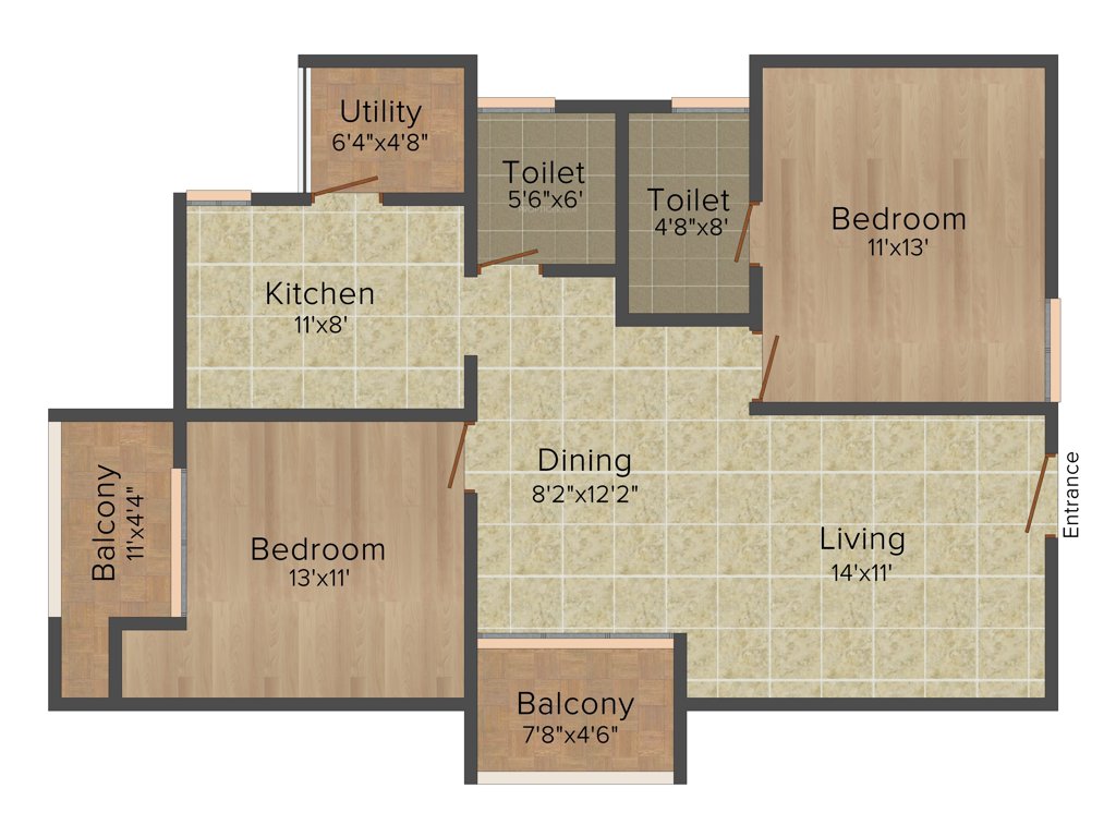 Upscale The Ripple (2BHK+2T (1,121 sq ft) 1121 sq ft)