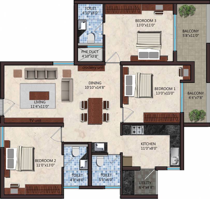 Upscale The Ripple (3BHK+3T (1,442 sq ft) 1442 sq ft)