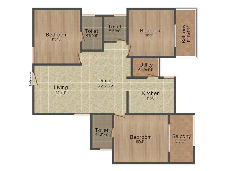 Upscale The Ripple (3BHK+3T (1,455 sq ft) + Pooja Room 1455 sq ft)