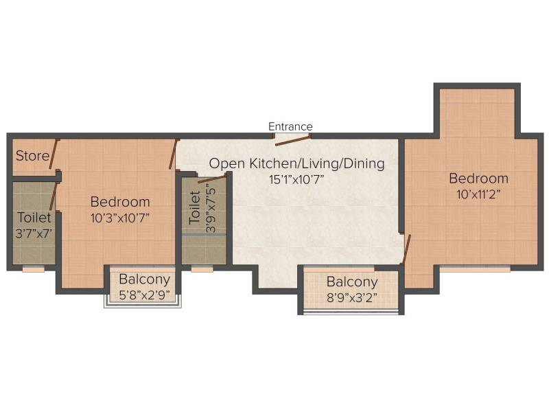 Crown Palace (2BHK+2T (803 sq ft) + Study Room 803 sq ft)