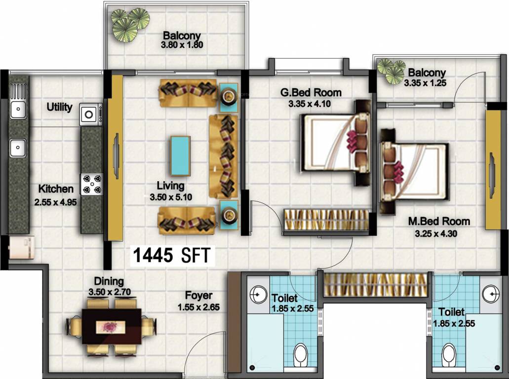 Esteem Splendor II (2BHK+2T (1,445 sq ft) 1445 sq ft)