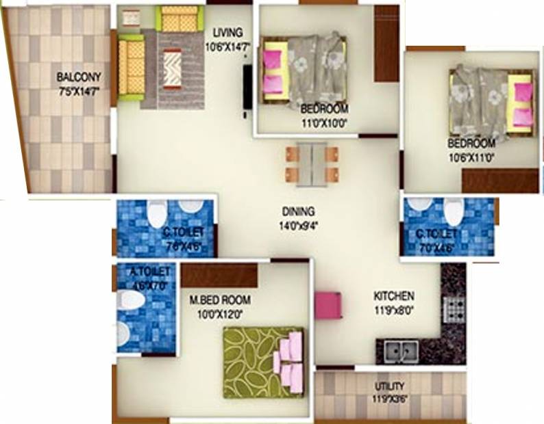 DS Sista (3BHK+3T (1,521 sq ft) 1521 sq ft)