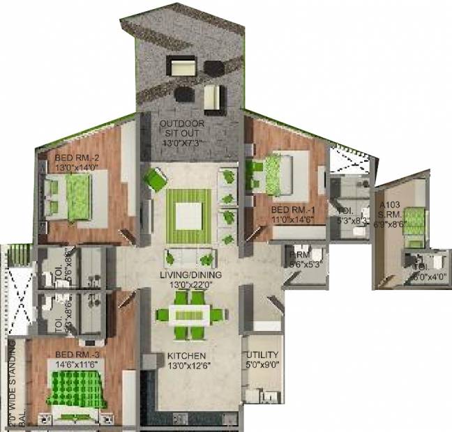 Naiknavare Eminence (3BHK+4T (2,661 sq ft)   Servant Room 2661 sq ft)