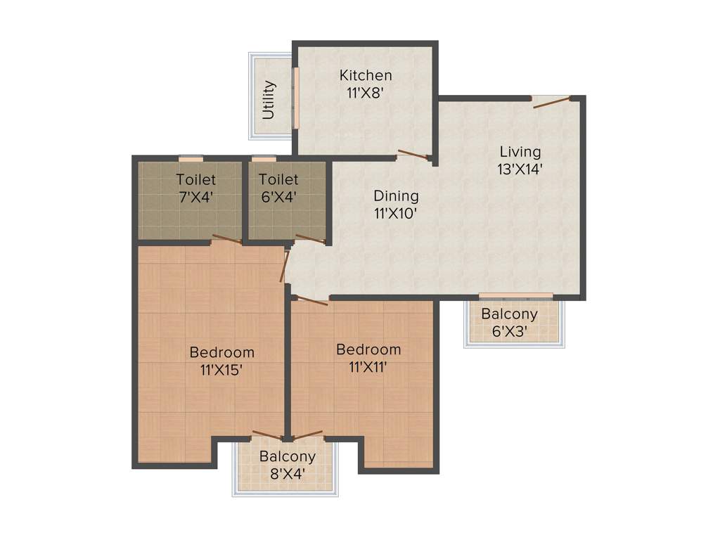 Unitech Gardens (2BHK+2T (1,050 sq ft) 1050 sq ft)