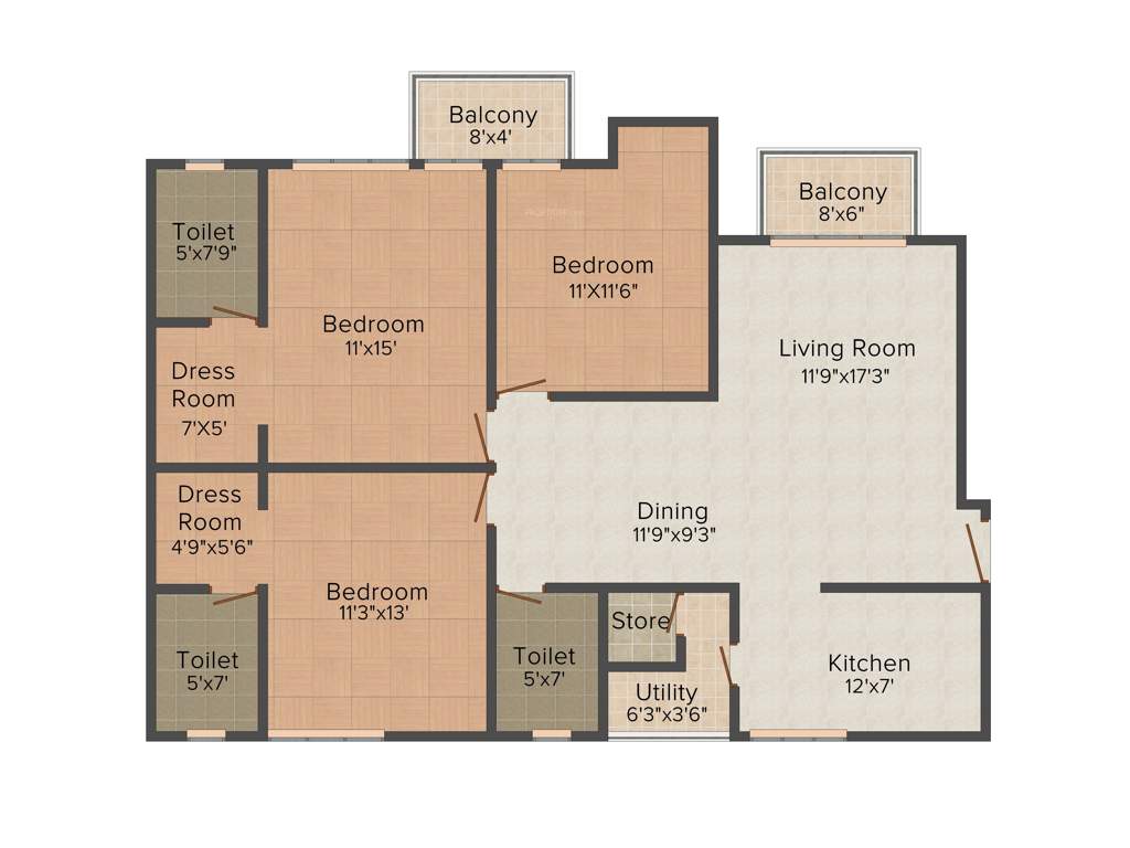 Unitech Gardens (3BHK+3T (1,485 sq ft) 1485 sq ft)