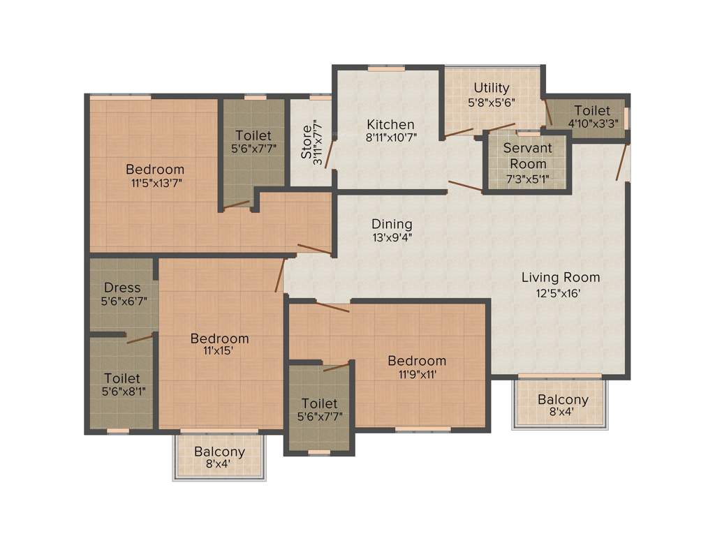 Unitech Gardens (3BHK+3T (1,790 sq ft)   Servant Room 1790 sq ft)