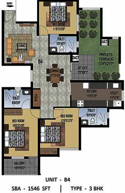 Uniworth Serenity (3BHK+3T (1,546 sq ft) + Pooja Room 1546 sq ft)