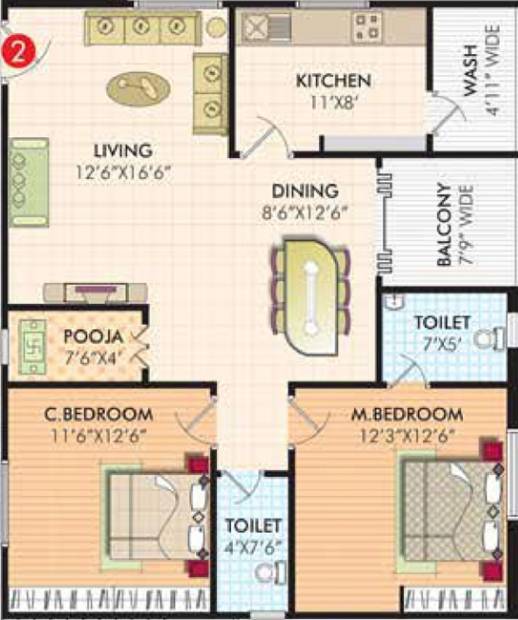 Koven Surya Mytri (2BHK+2T (1,300 sq ft) + Pooja Room 1300 sq ft)