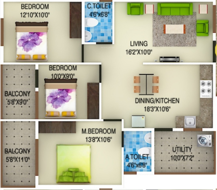 DS DSMAX SPARK NEST (3BHK+2T (1,500 sq ft) 1500 sq ft)