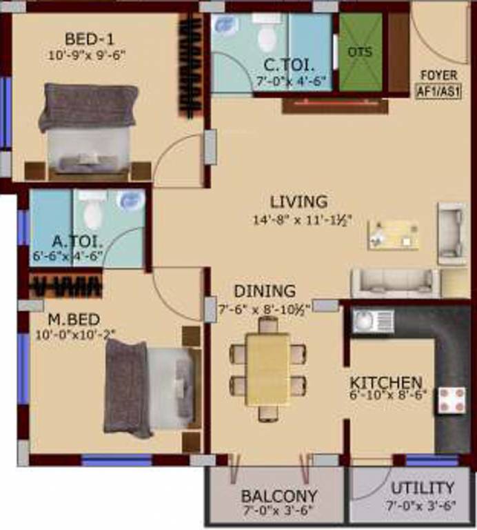 Ascent Akshyam (2BHK+2T (954 sq ft) 954 sq ft)