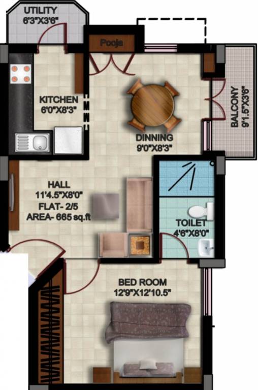Ascent Engineers And Infrastructures JR Graham (1BHK+1T (665 sq ft) + Pooja Room 665 sq ft)