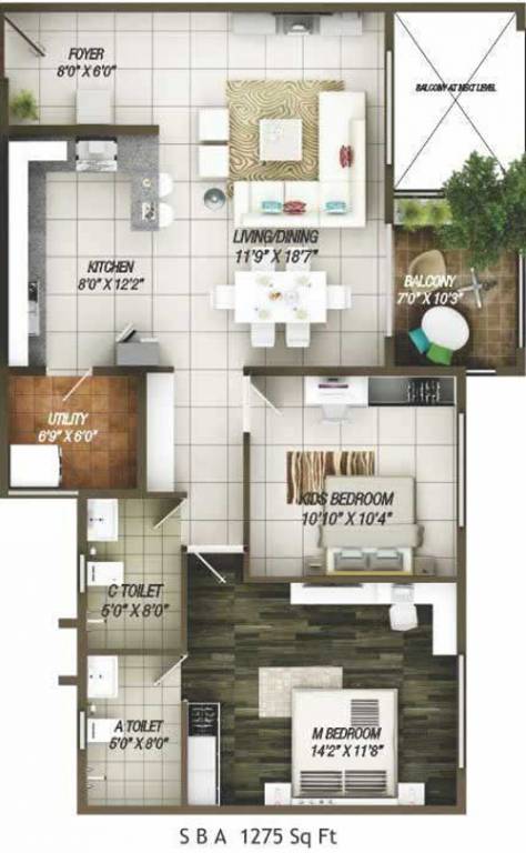 Concorde Epitome (2BHK+2T (1,275 sq ft) 1275 sq ft)