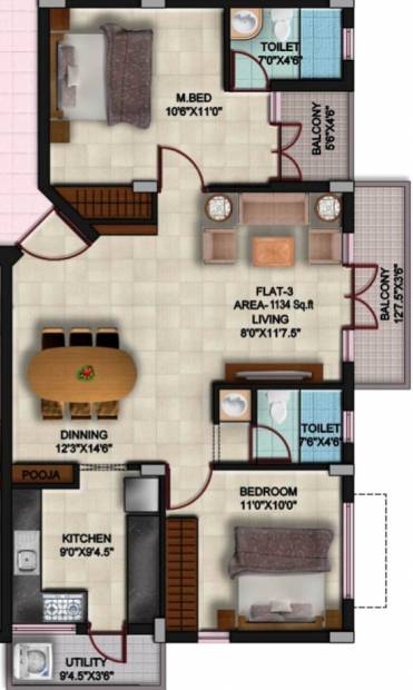 Ascent Engineers And Infrastructures Narayaneeyam (2BHK+2T (1,134 sq ft) + Pooja Room 1134 sq ft)