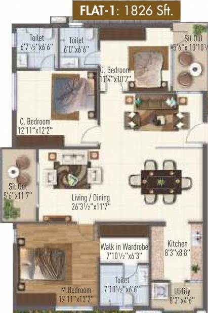 SRK Vista Residences (3BHK+3T (1,826 sq ft) 1826 sq ft)